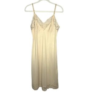 Vintage Dixie Belle‎ Womens Babydoll Slip Dress Sz 36 Tan Lace Sheer Y2K Romance